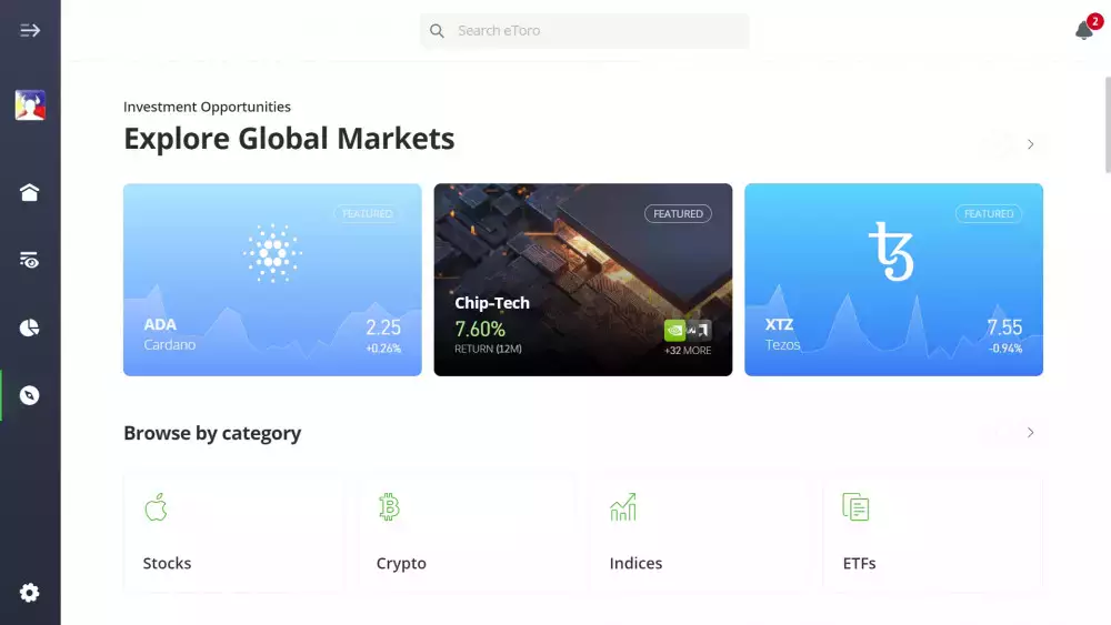eToro's web-based trading platform